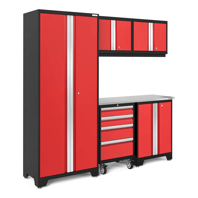 NewAge Products Bold Red 6-Piece Garage Cabinet System with Stainless Steel Worktop
