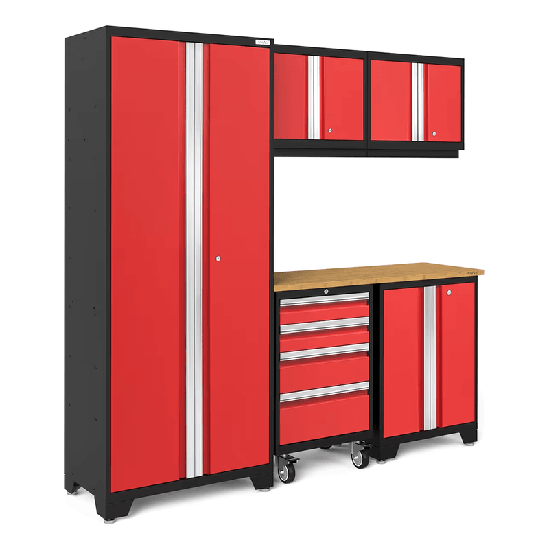 NewAge Products Bold Red 6-Piece Garage Cabinet System with Bamboo Worktop