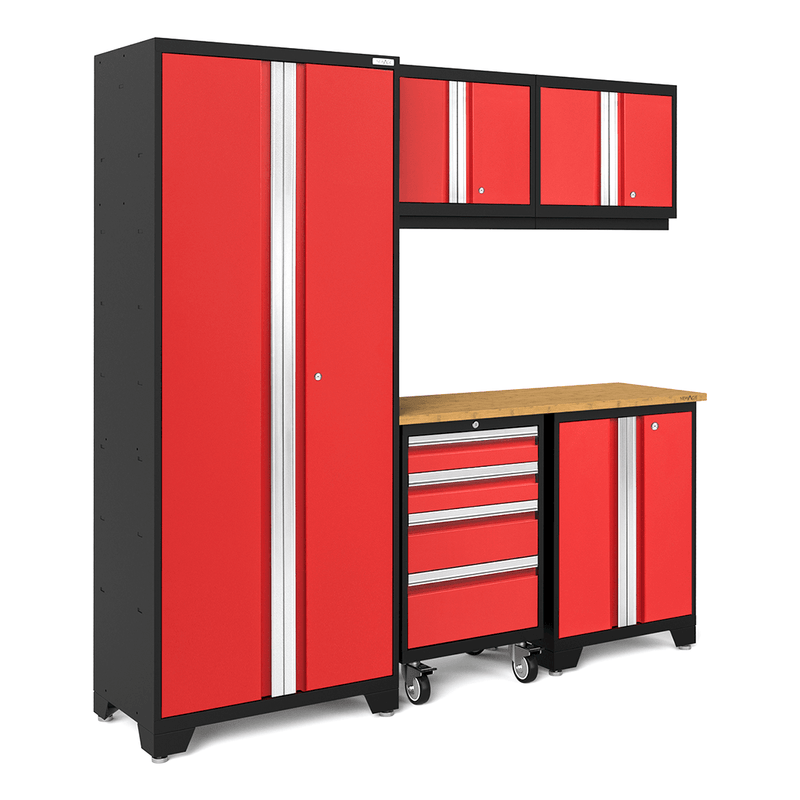 NewAge Products Bold Red 6-Piece Garage Cabinet System with Bamboo Worktop