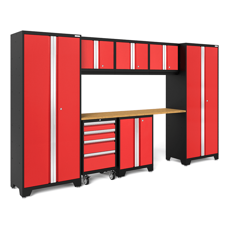 NewAge Products Bold Red 8-Piece Garage Cabinet System with Bamboo Worktop