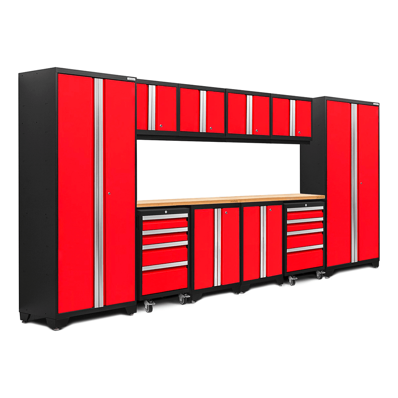 NewAge Products Bold Red 12-Piece Garage Cabinet System with Bamboo Worktops