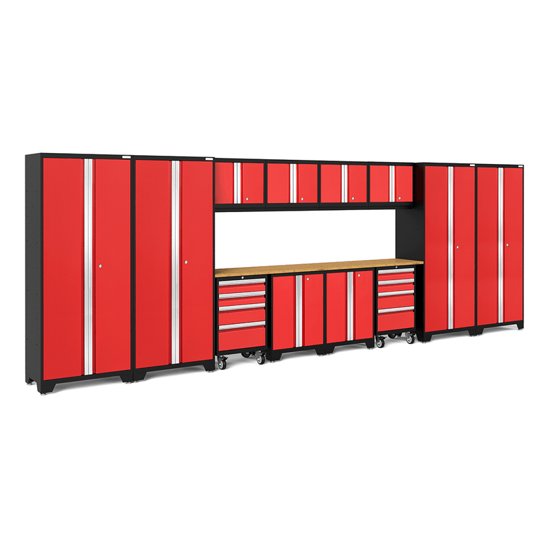 NewAge Products Bold Red 14-Piece Garage Cabinet System with Bamboo Worktops