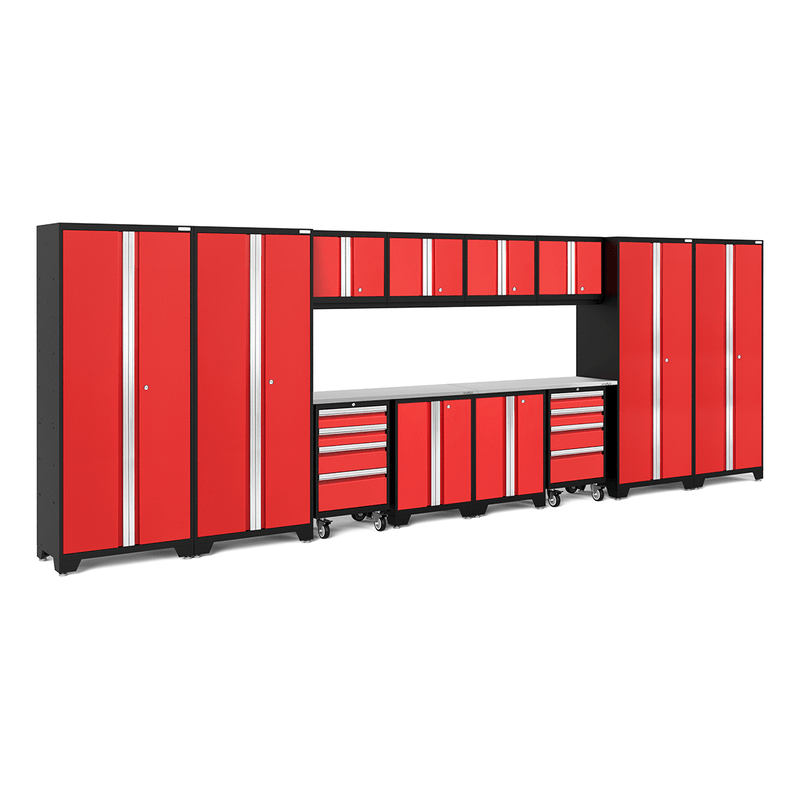 NewAge Products Bold Red 14-Piece Garage Cabinet System with Stainless Steel Worktops