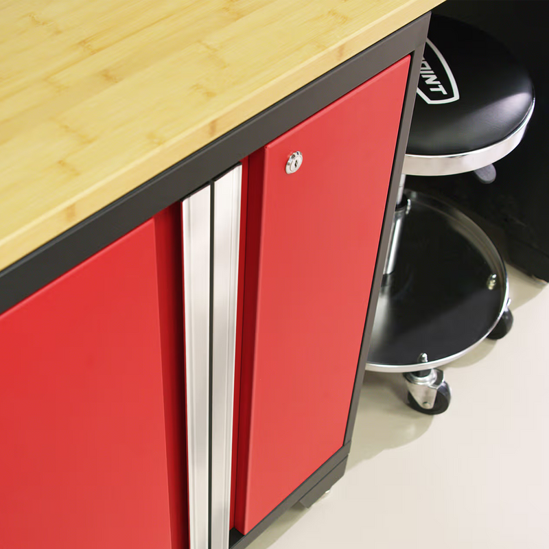NewAge Products Bold Red 7-Piece Garage Cabinet System with Bamboo Worktop