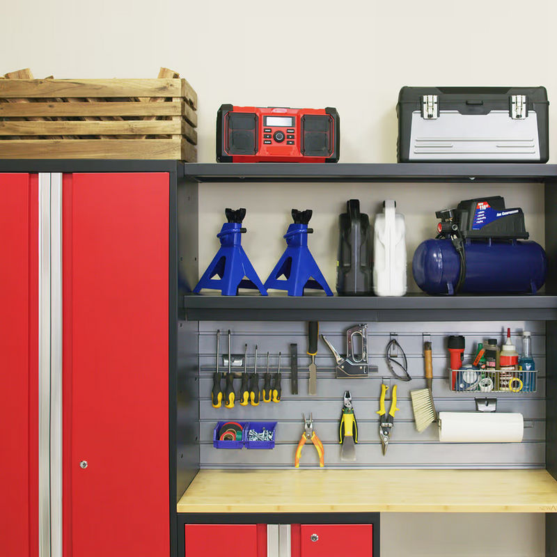 NewAge Products Bold Red 7-Piece Garage Cabinet System with Bamboo Worktop
