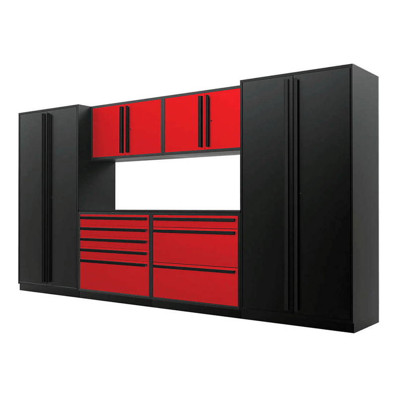 Proslat Special Edition Red and Black 7-Piece Garage Cabinet Set with Powder Coated Countertop