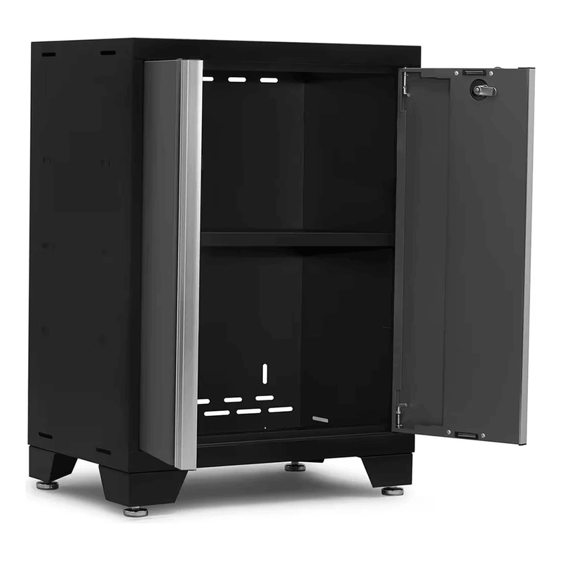 NewAge Products Bold Grey 3-Piece Garage Cabinet Set with Bamboo Worktop and 16 Sq. Ft. Steel Slatwall