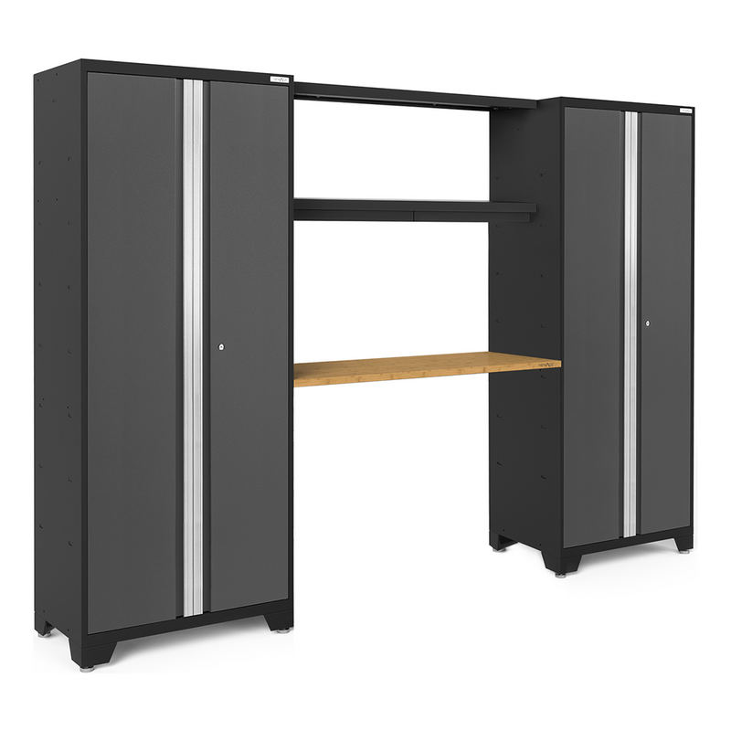 NewAge Products Bold Grey 4-Piece Garage Cabinet System with Bamboo Worktop