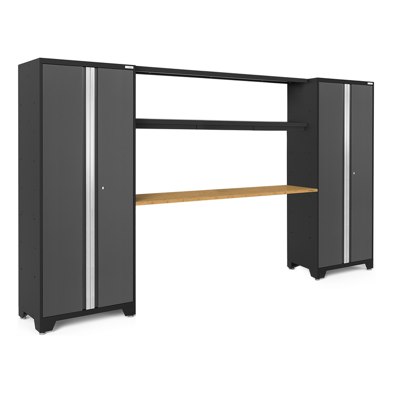 NewAge Products Bold Grey 4-Piece Garage Cabinet Set with Bamboo Worktop
