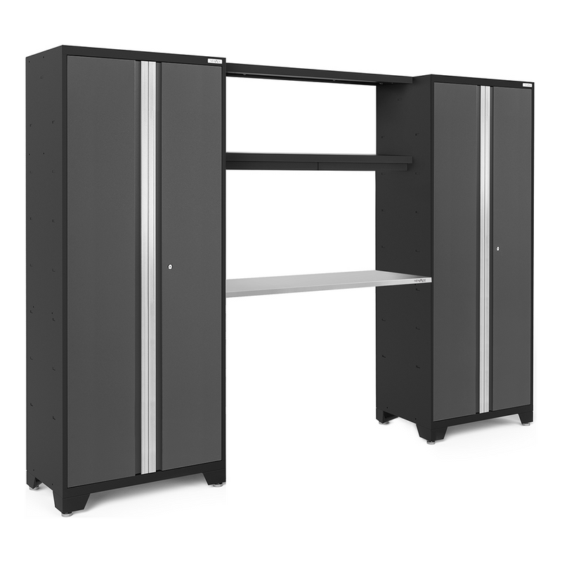 NewAge Products Bold Grey 4-Piece Garage Cabinet System with Stainless Steel Worktop