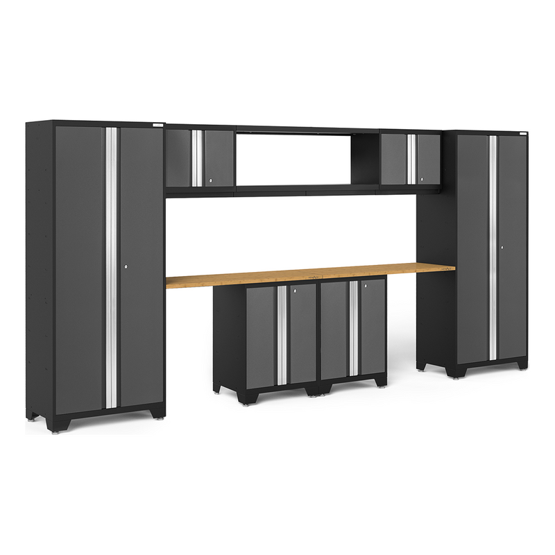 NewAge Products Bold Grey 9-Piece Garage Cabinet System with Bamboo Worktops
