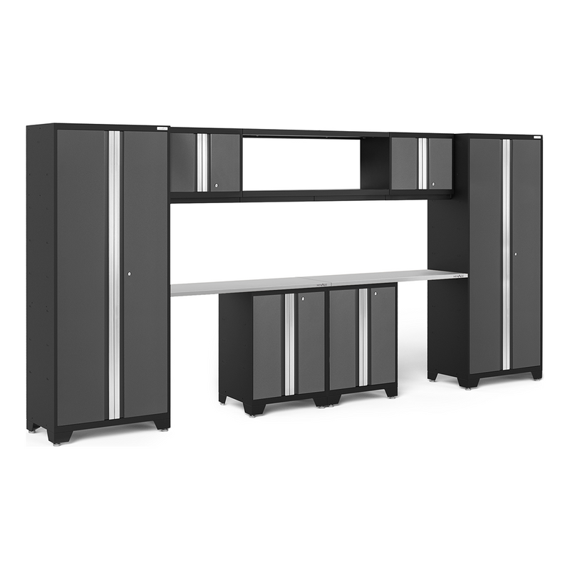 NewAge Products Bold Grey 9-Piece Garage Cabinet System with Stainless Steel Worktops