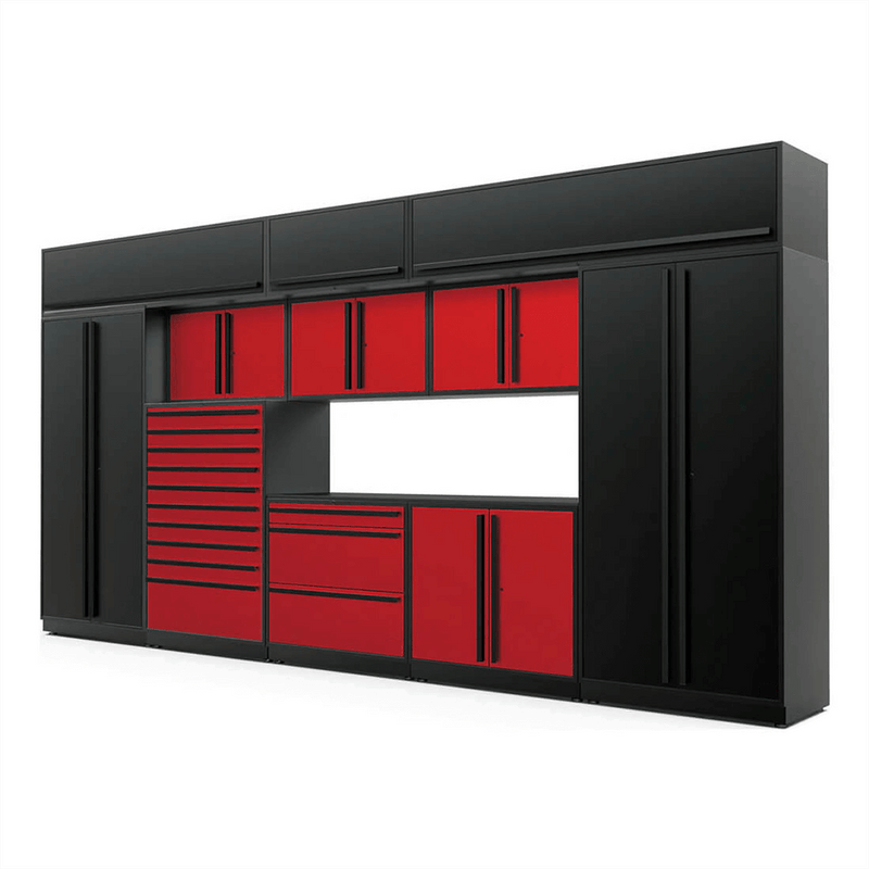 Proslat Special Edition Red and Black 12-Piece Garage Cabinet System with Powder Coated Countertop