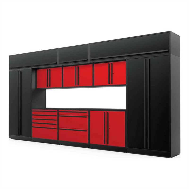 Proslat Special Edition Red and Black 13-Piece Garage Cabinet System with Powder Coated Countertop