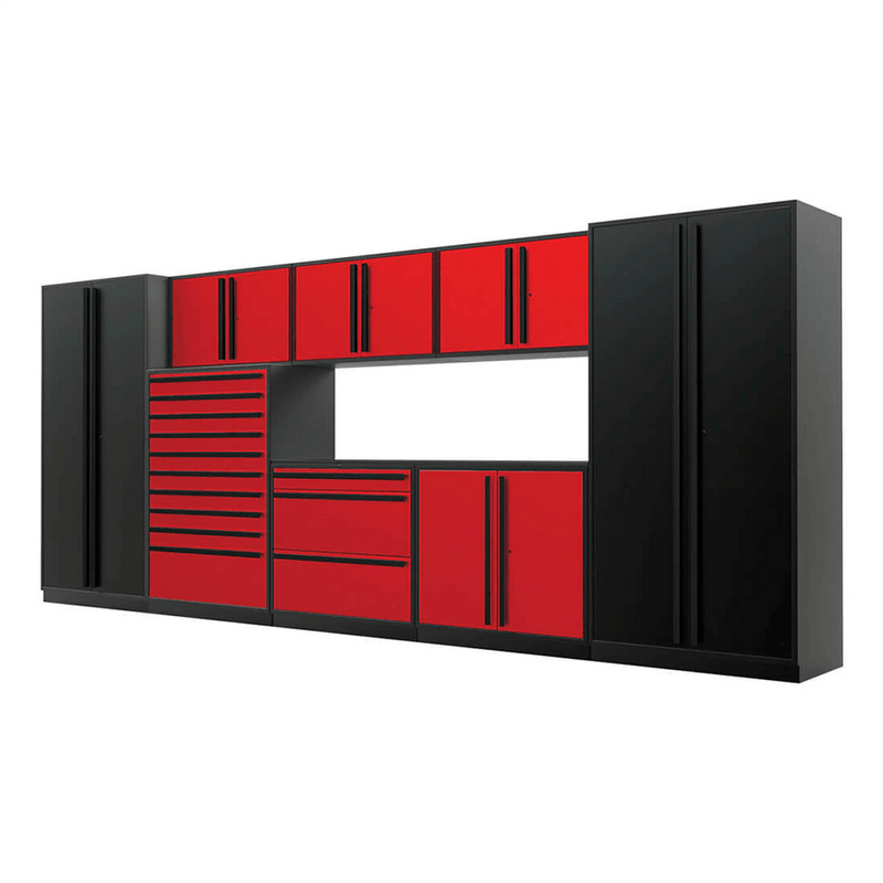 Proslat Special Edition Red and Black 9-Piece Garage Storage Cabinet System with Powder Coated Countertop
