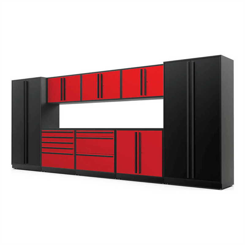 Proslat Special Edition Red and Black 9-Piece Garage Storage Cabinet Set with Powder Coated Countertop