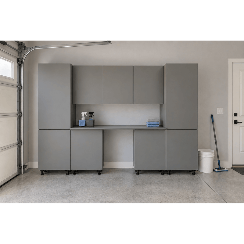 Klovo Grey 8-Piece Garage Cabinet Set with Laminated Worktop