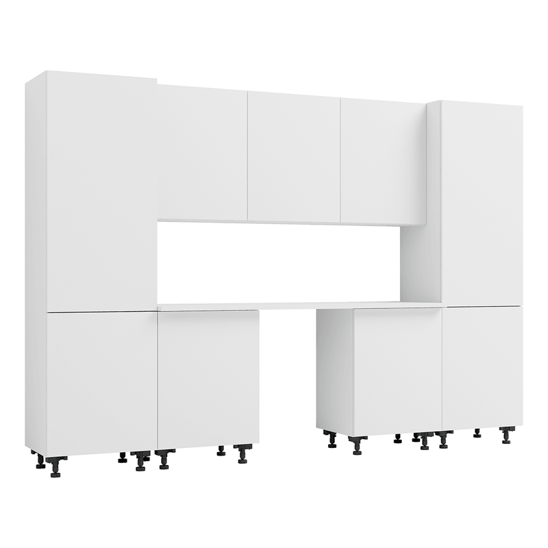 Klovo White 8-Piece Garage Cabinet Set with Laminated Worktop