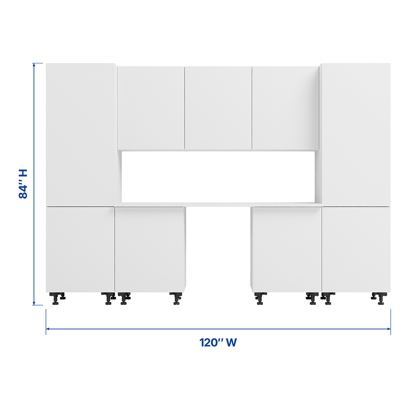 Klovo White 8-Piece Garage Cabinet Set with Laminated Worktop