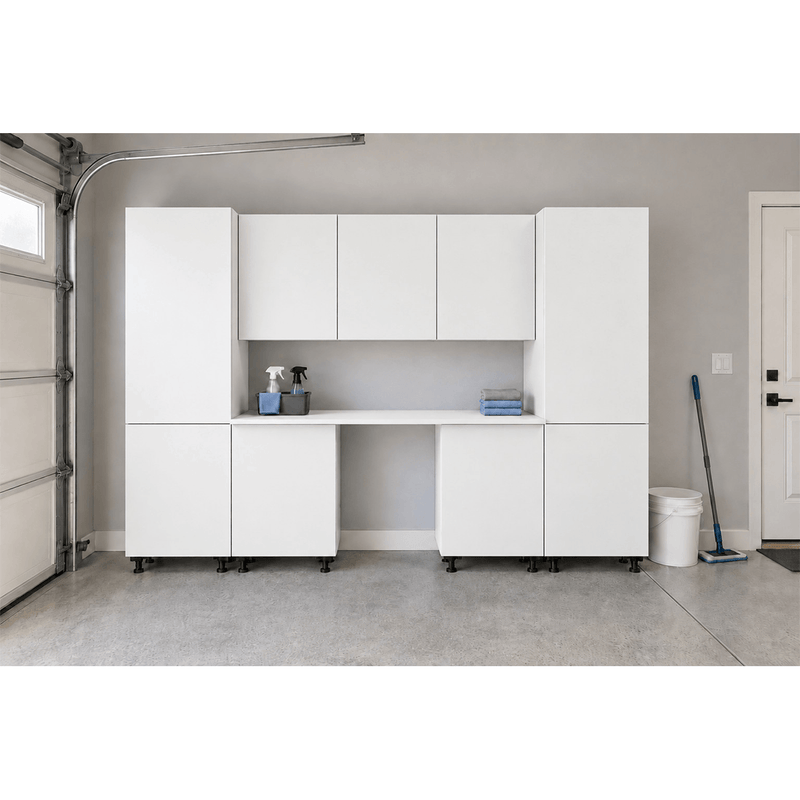 Klovo White 8-Piece Garage Cabinet Set with Laminated Worktop