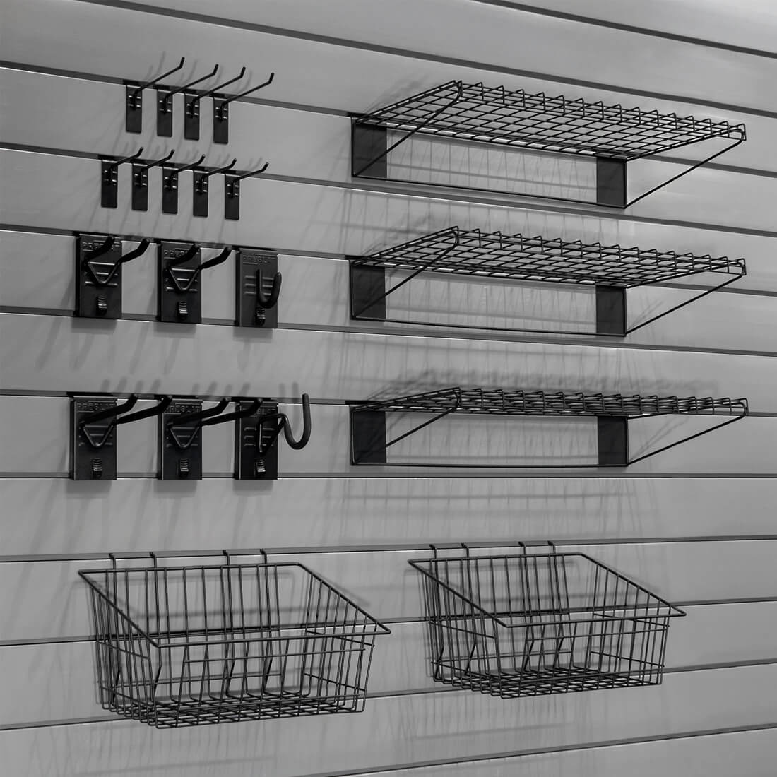 Proslat Stealth Ultimate Bundle - Charcoal PVC Slatwall — Garage