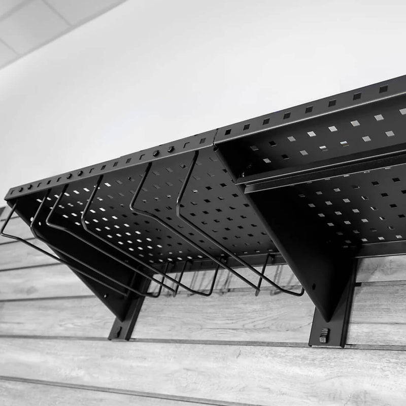 Proslat Stealth Slatwall 48-Inch Heavy Duty Metal Shelf with Tool Holders and Clothing Rod