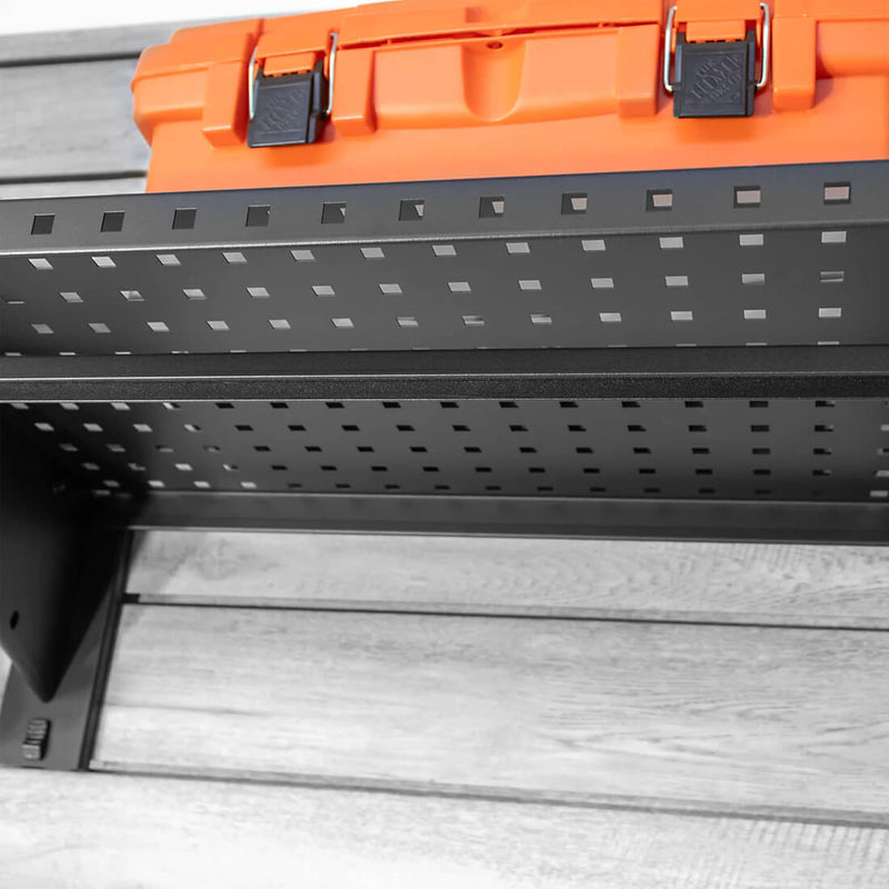 Proslat Stealth Slatwall 48-Inch Heavy Duty Metal Shelf with Tool Holders and Clothing Rod