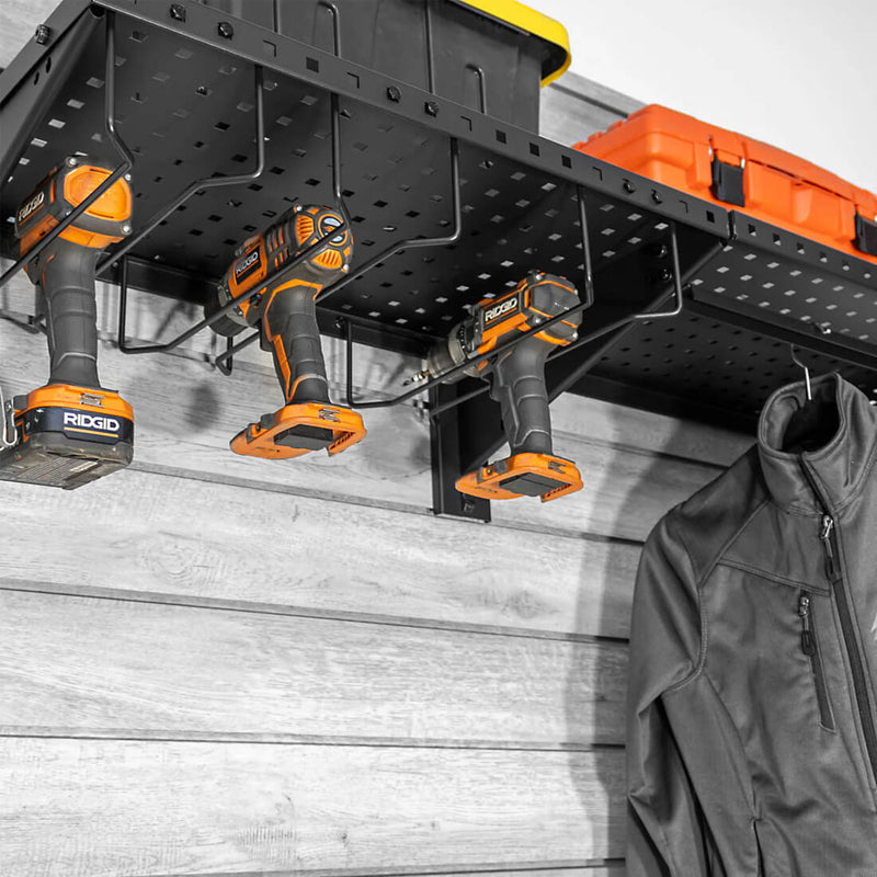 Proslat Stealth Slatwall 48-Inch Heavy Duty Metal Shelf with Tool Holders and Clothing Rod