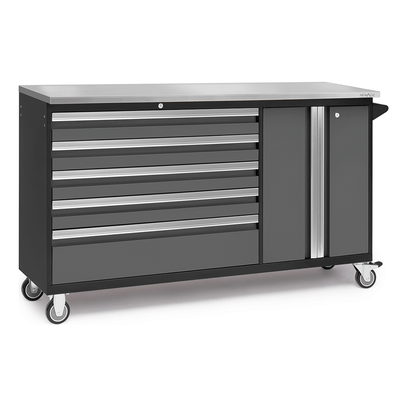 NewAge Products Bold Grey 62-Inch Project Center with Stainless Steel Worktop