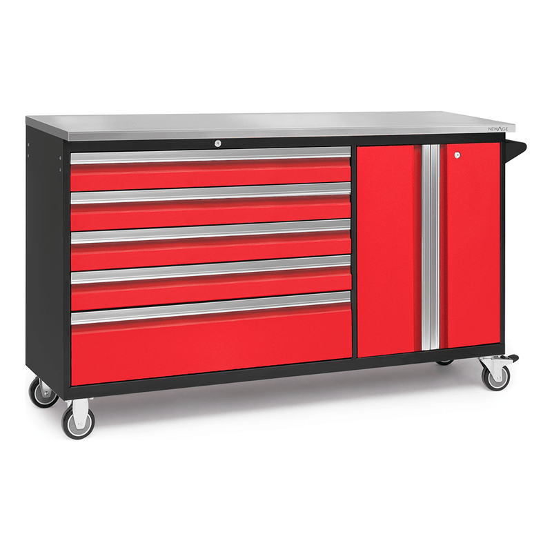 NewAge Products Bold Red 62-Inch Project Center with Stainless Steel Worktop