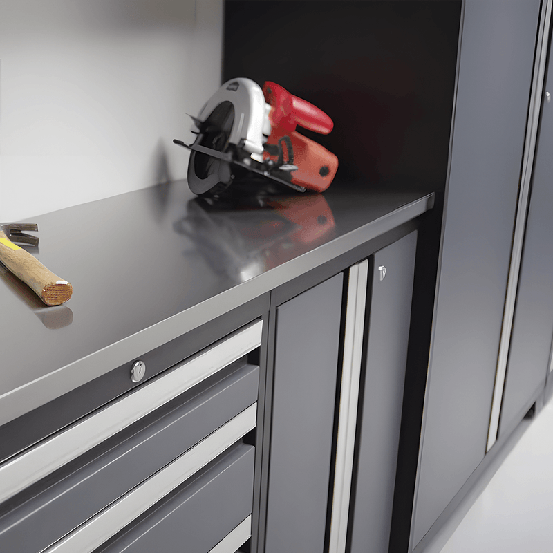 NewAge Products Bold Platinum 6-Piece Garage Cabinet System with Stainless Steel Worktop