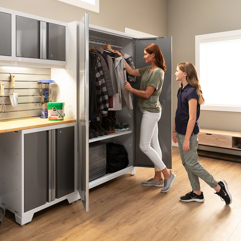 NewAge Products Bold Platinum 7-Piece Garage Cabinet System with Stainless Steel Worktop
