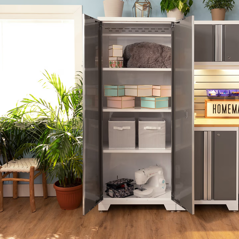 NewAge Products Bold Platinum 7-Piece Garage Cabinet System with Stainless Steel Worktop