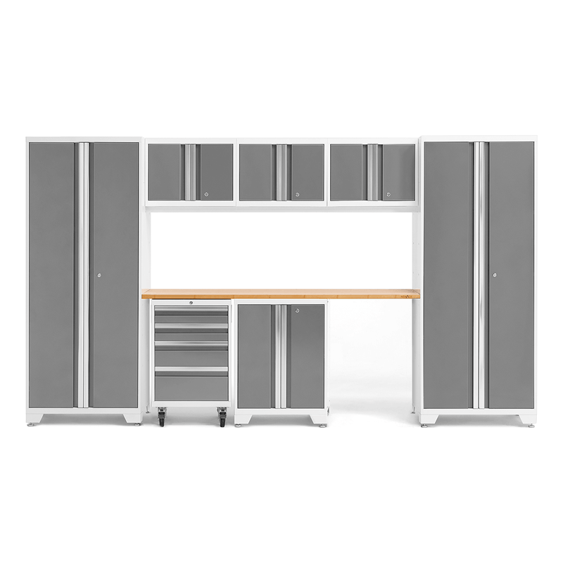 NewAge Products Bold Platinum 8-Piece Garage Cabinet System with Bamboo Worktop