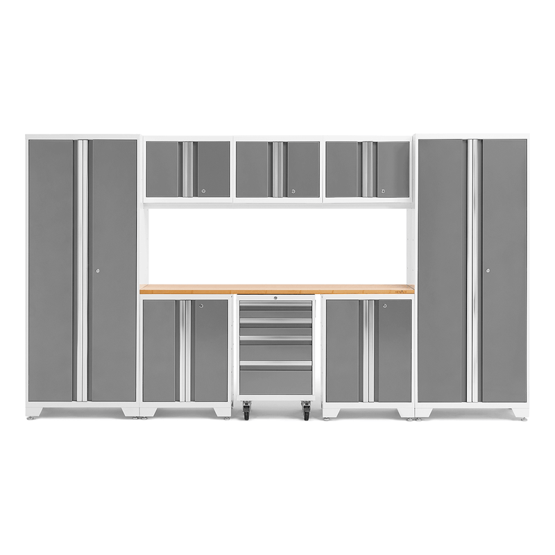 NewAge Products Bold Platinum 9-Piece Garage Cabinet System with Bamboo Worktop