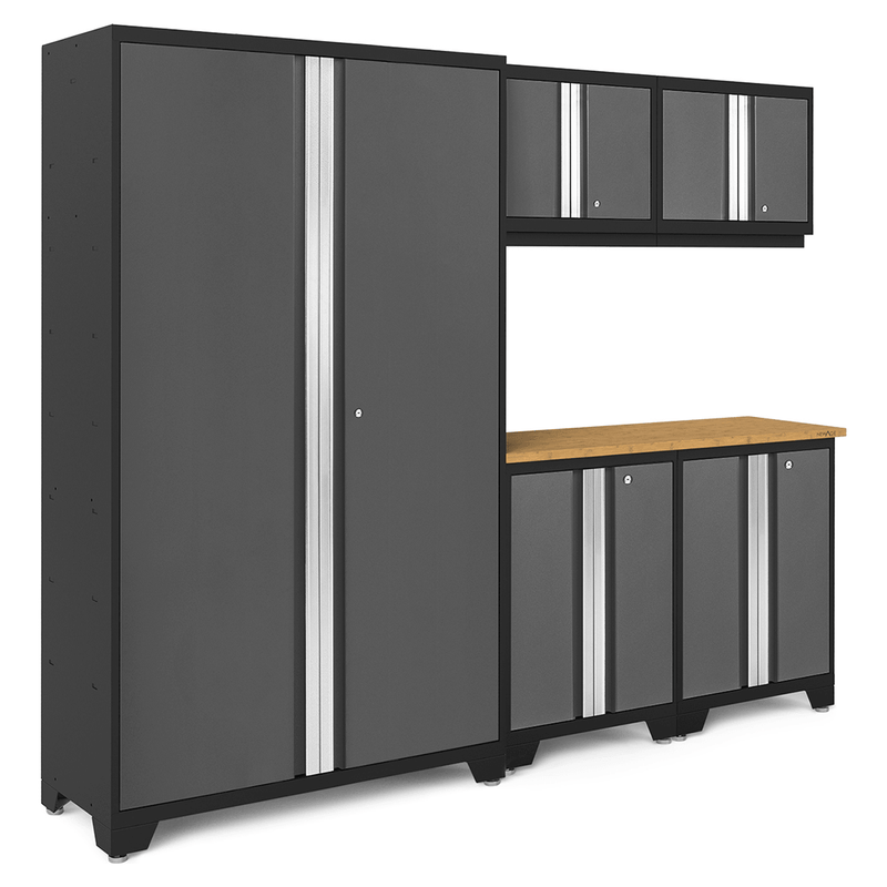 NewAge Products Bold Grey 6-Piece RTA Garage Cabinet System with Bamboo Worktop
