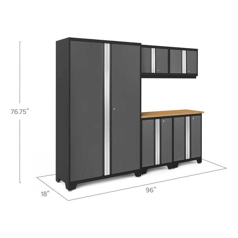 NewAge Products Bold Grey 6-Piece RTA Garage Cabinet System with Bamboo Worktop