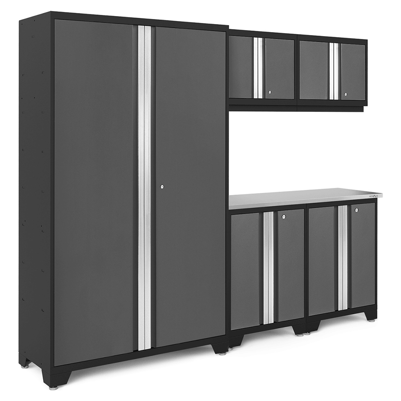 NewAge Products Bold Grey 6-Piece RTA Garage Cabinet System with Stainless Steel Worktop