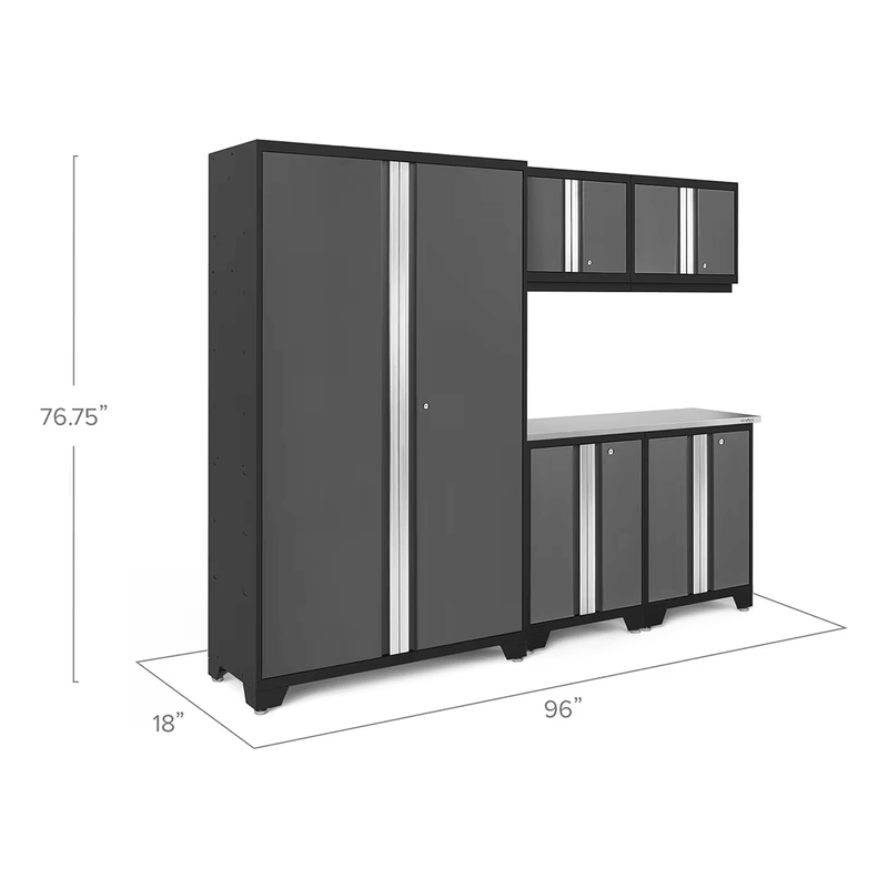 NewAge Products Bold Grey 6-Piece RTA Garage Cabinet System with Stainless Steel Worktop
