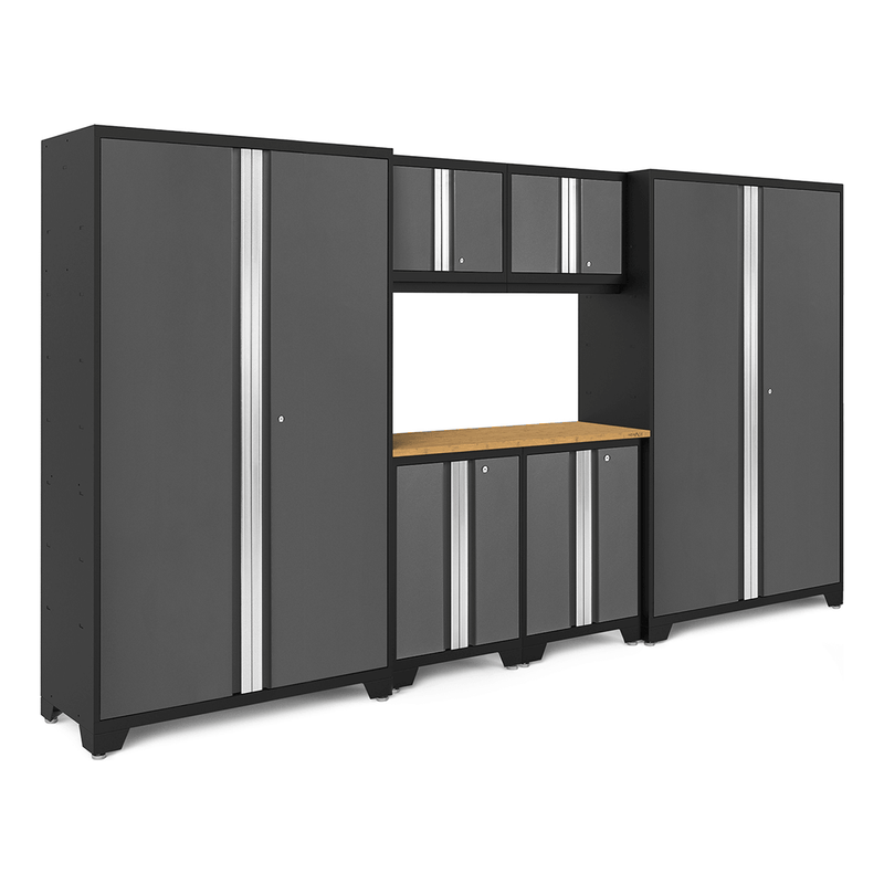 NewAge Products Bold Grey 7-Piece RTA Garage Cabinetry Set with Bamboo Worktop