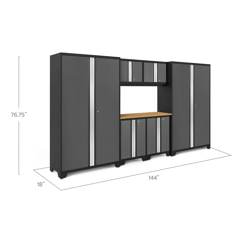 NewAge Products Bold Grey 7-Piece RTA Garage Cabinetry Set with Bamboo Worktop