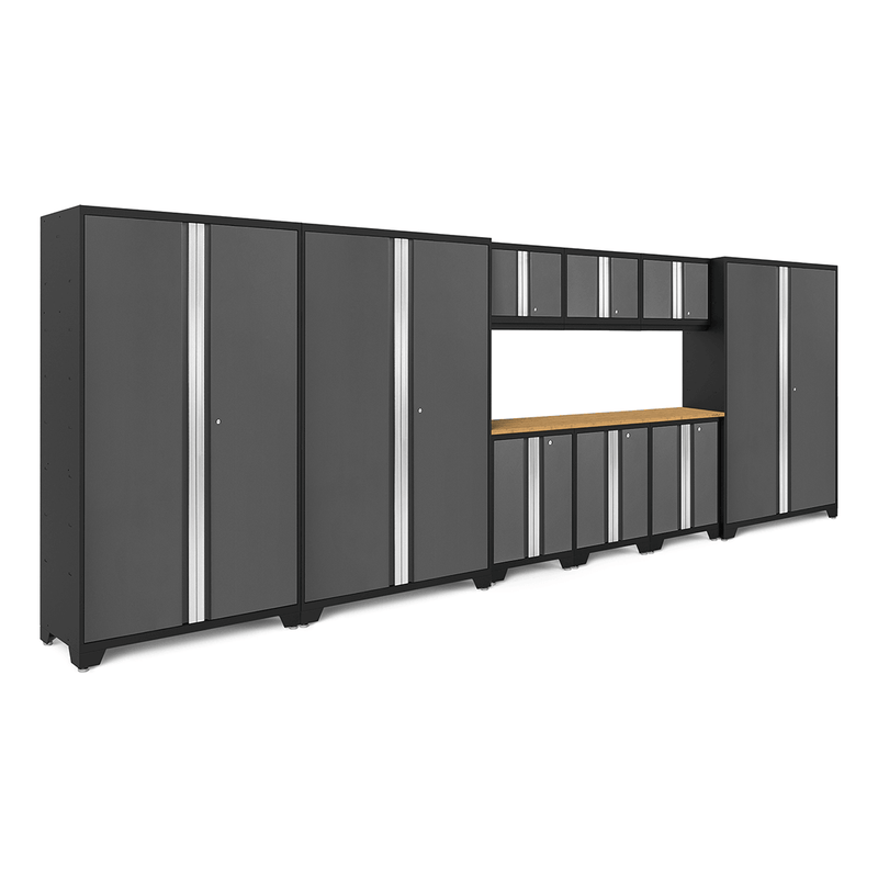 NewAge Products Bold Grey 10-Piece RTA Garage Cabinetry System with Bamboo Worktop
