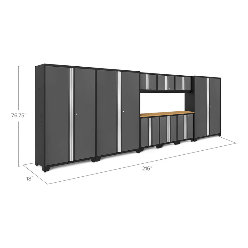 NewAge Products Bold Grey 10-Piece RTA Garage Cabinetry System with Bamboo Worktop