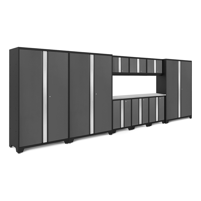 NewAge Products Bold Grey 10-Piece RTA Garage Cabinetry System with Stainless Steel Worktop