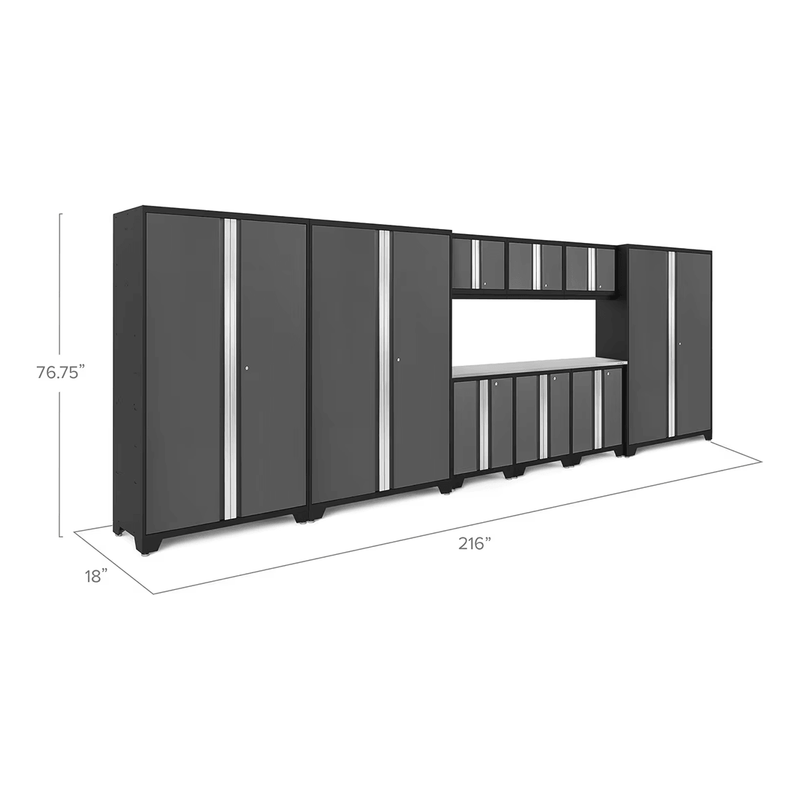 NewAge Products Bold Grey 10-Piece RTA Garage Cabinetry System with Stainless Steel Worktop