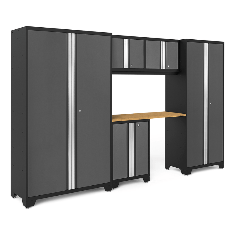 NewAge Products Bold Grey 6-Piece RTA Garage Cabinetry Set with Bamboo Worktop