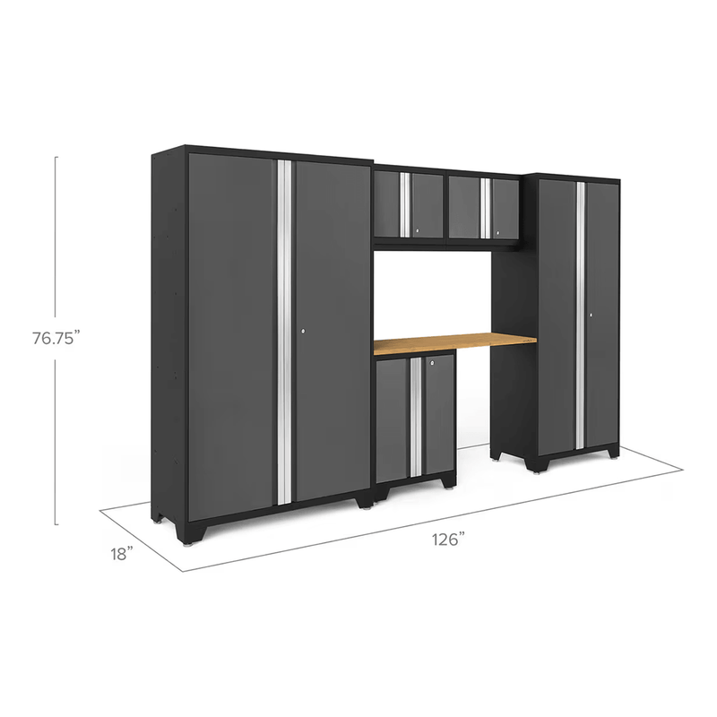 NewAge Products Bold Grey 6-Piece RTA Garage Cabinetry Set with Bamboo Worktop