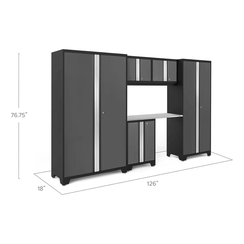 NewAge Products Bold Grey 6-Piece RTA Garage Cabinetry Set with Stainless Steel Worktop