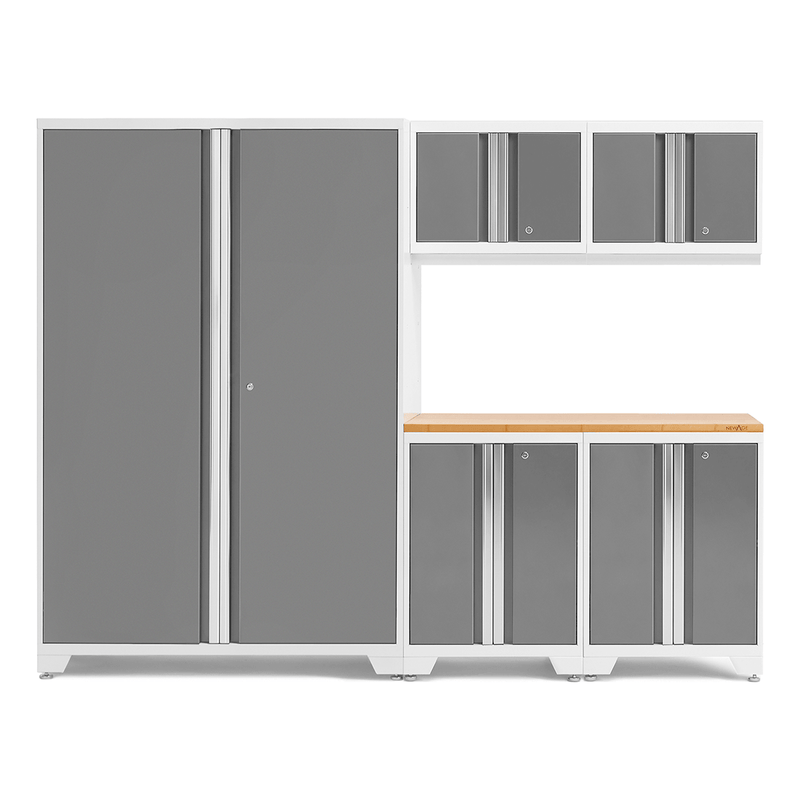NewAge Products Bold Platinum 6-Piece RTA Garage Cabinet System with Bamboo Worktop