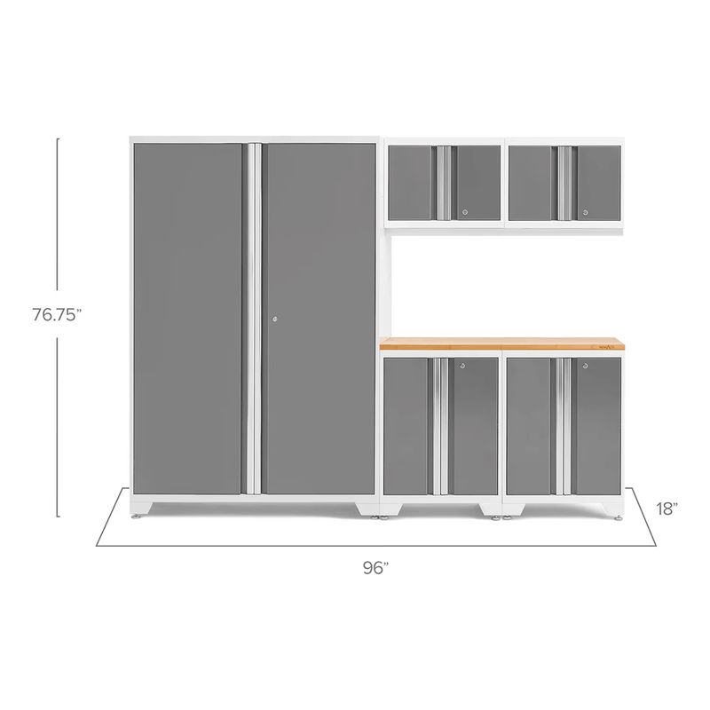 NewAge Products Bold Platinum 6-Piece RTA Garage Cabinet System with Bamboo Worktop